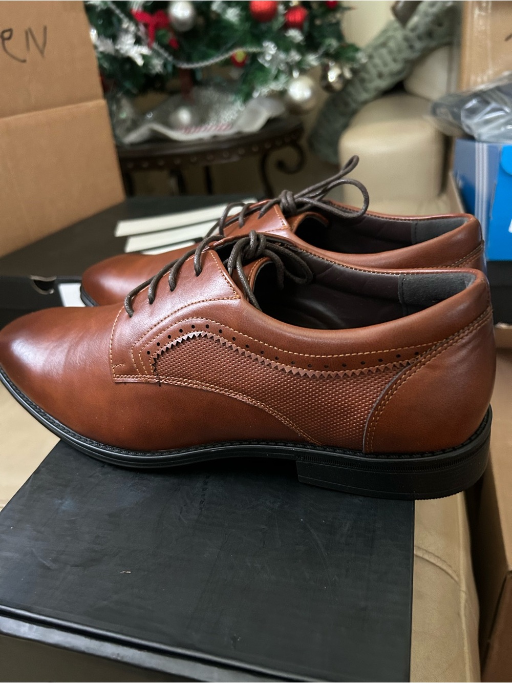 X-Ray  Men’s Classic Brown Leather Dress Shoes with Textured Paneling